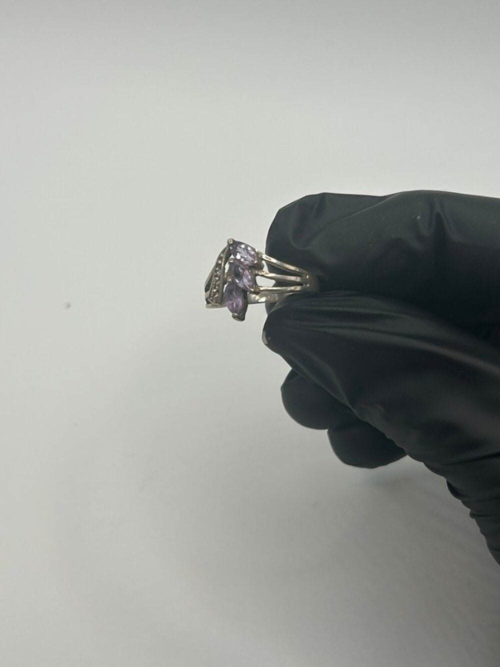 Vintage 925 Sterling Silver Marquise Amethyst Ring Womens Purple Stone Stamped